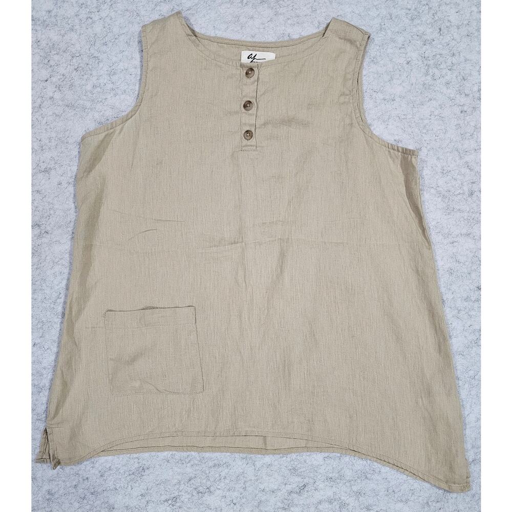 Andrea Jovine 100% Linen Sleeveless Blouse Top, Made in Nepal, Womens Sz M
